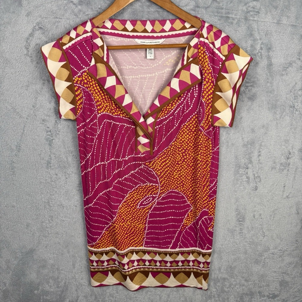 Diane von Furstenberg Womens Shift Dress Sz 6 Silk Artsy Art To Wear Abstract